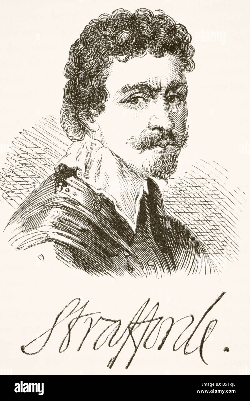 Sir Thomas Wentworth, 1. Earl of Strafford, 1593-1641. Porträt und Unterschrift. Stockfoto