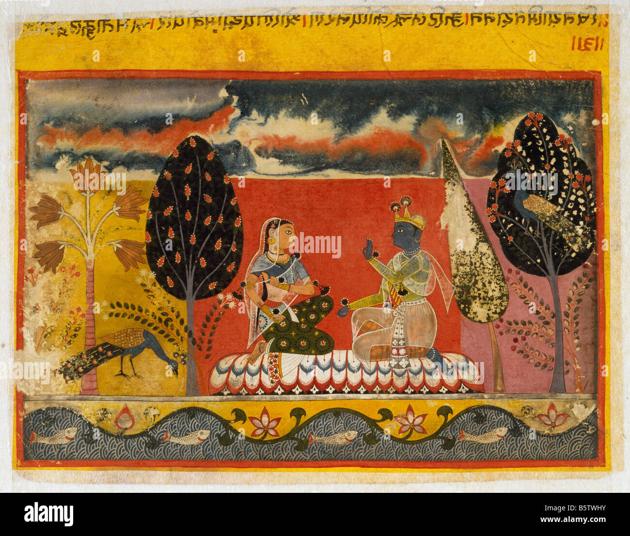 Radha & Krishna Gita Govinda Folio 3 Mewar Kreis c. 1550. National Museum of New Delhi Indien Ref # 56.146/1 Stockfoto Radha & Krishna Gita Govinda Folio 3 Mewar Kreis c. 1550. National Museum of New Delhi Indien Ref # 56.146/1 Stockfoto