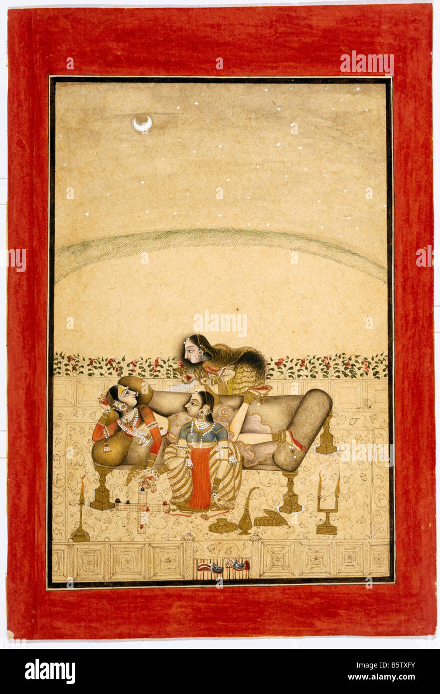 Prinzessin spielt Chaupad mit ihren Zofen bei Mondschein. Siyahqalam getönt. Bundi. 1750 Nationalmuseum New Delhi Indien 51,64/4 Stockfoto
