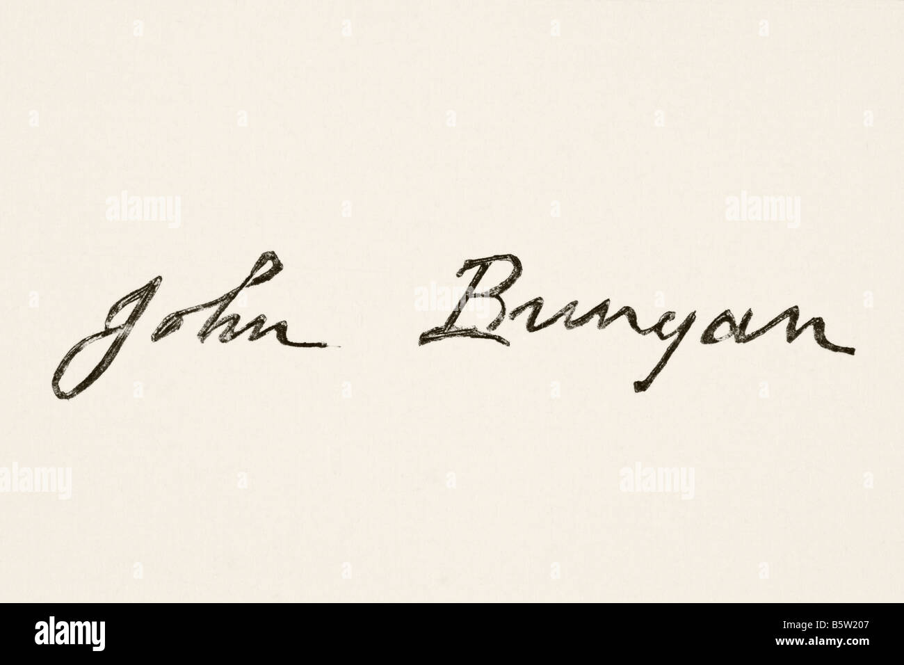 John Bunyan, 1628-1688. Englischer Schriftsteller, Prediger und Autor des Fortschritts der Pilger. Seine Unterschrift. Stockfoto