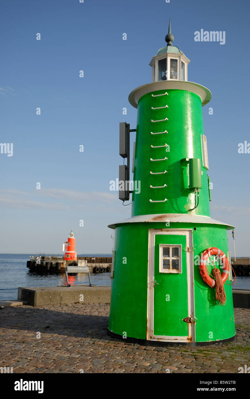 Grünen Leuchtturm im Hafen von Helsingør Dänemark Mai 2007 Stockfoto