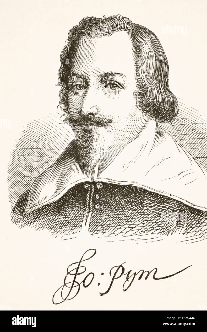 John Pym, 1584-1643. Englischer Parlamentarier und Vorsitzender des langen Parlaments. Porträt und Unterschrift. Stockfoto