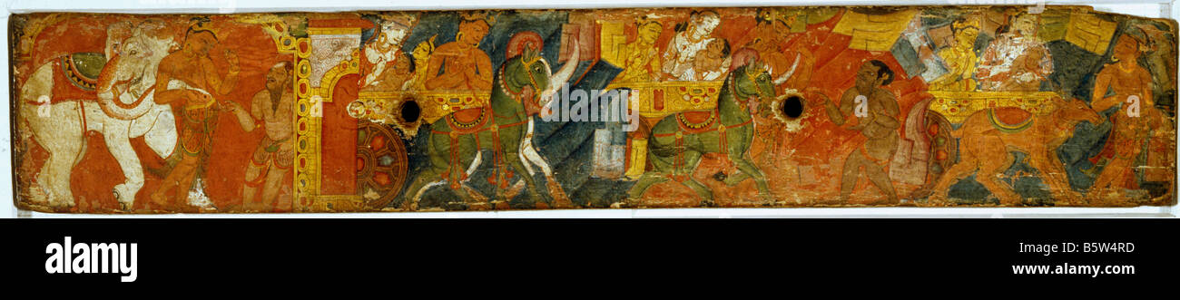 Vessantara Jataka Manuskript Abdeckung auf Holz gemalt. Bengalen. Ca. 1200. National Museum of New Delhi Indien 5l.212 Stockfoto