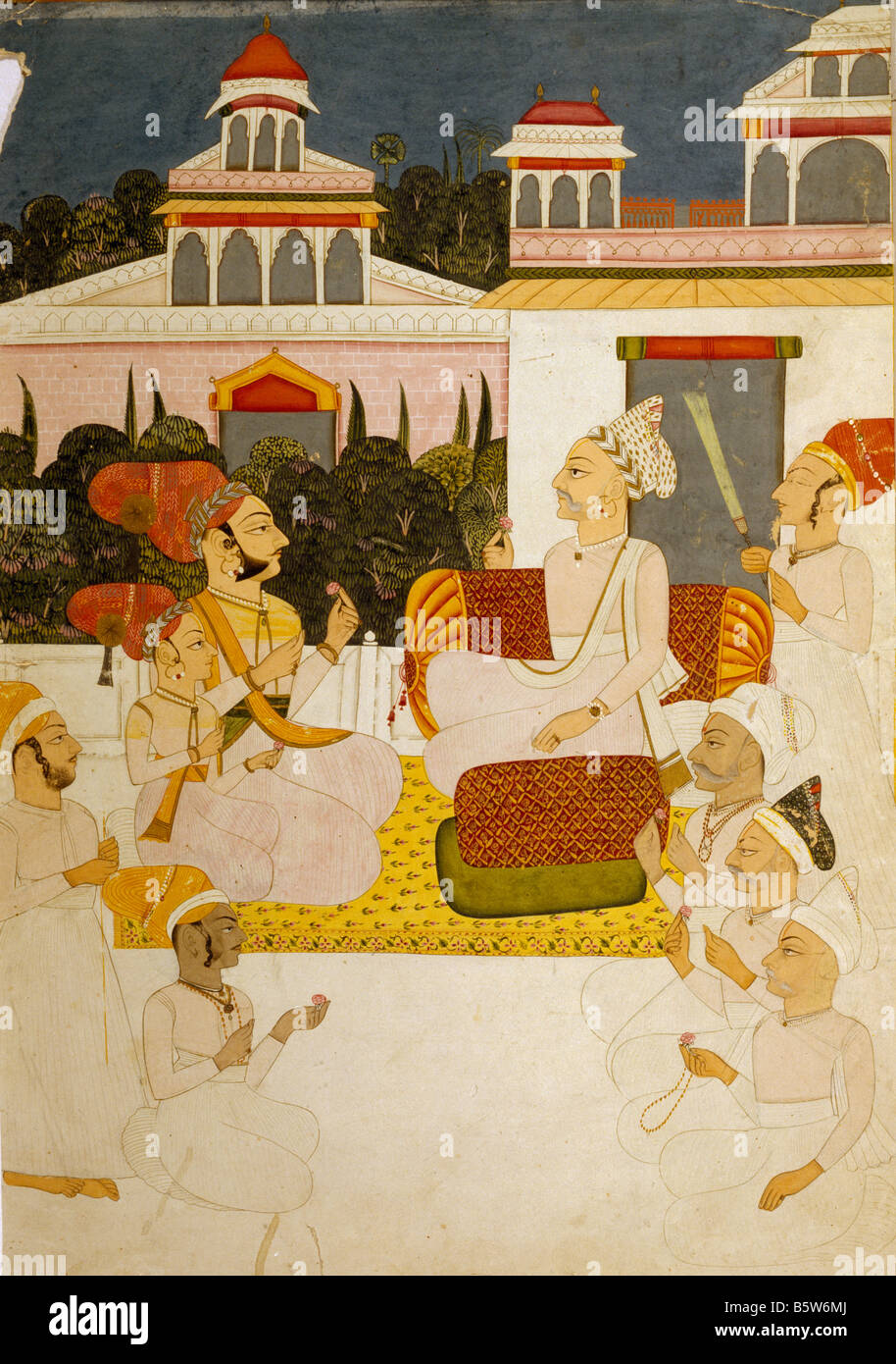 Purohit Sri Kishanji mit Fürsten und Höflinge. Künstler Akhaji. Jodhpur 1782. National Museum of New Delhi Indien Stockfoto