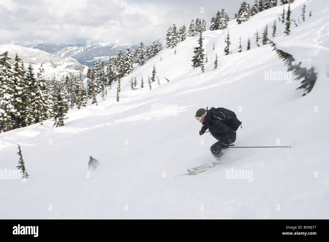 Ski Backcountry Pulver in Whistler Stockfoto