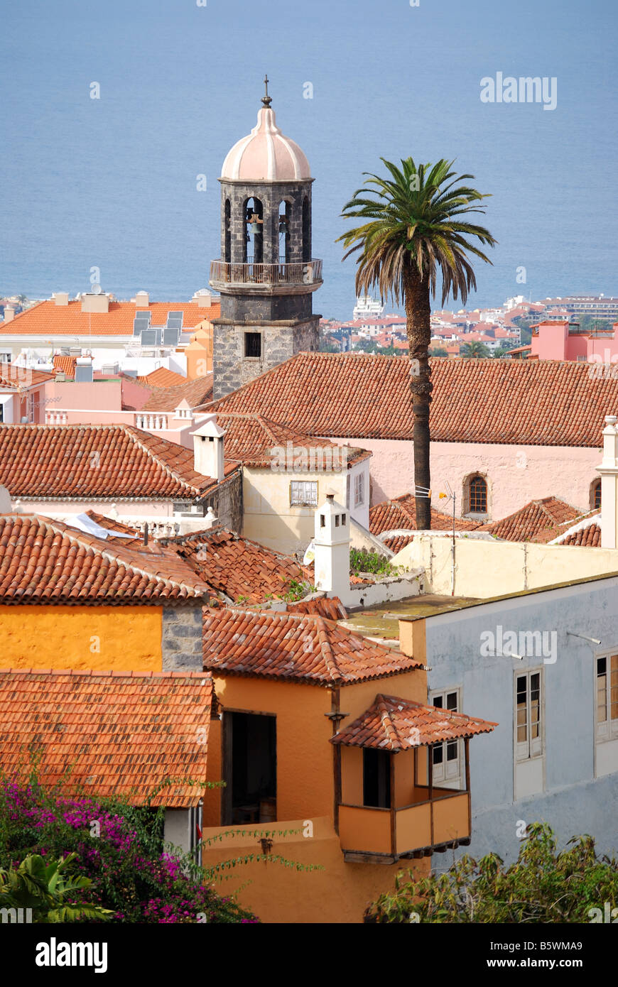 Blick auf die Stadt vom Plaza Constitución, La Orotava, Teneriffa, Kanarische Inseln, Spanien Stockfoto