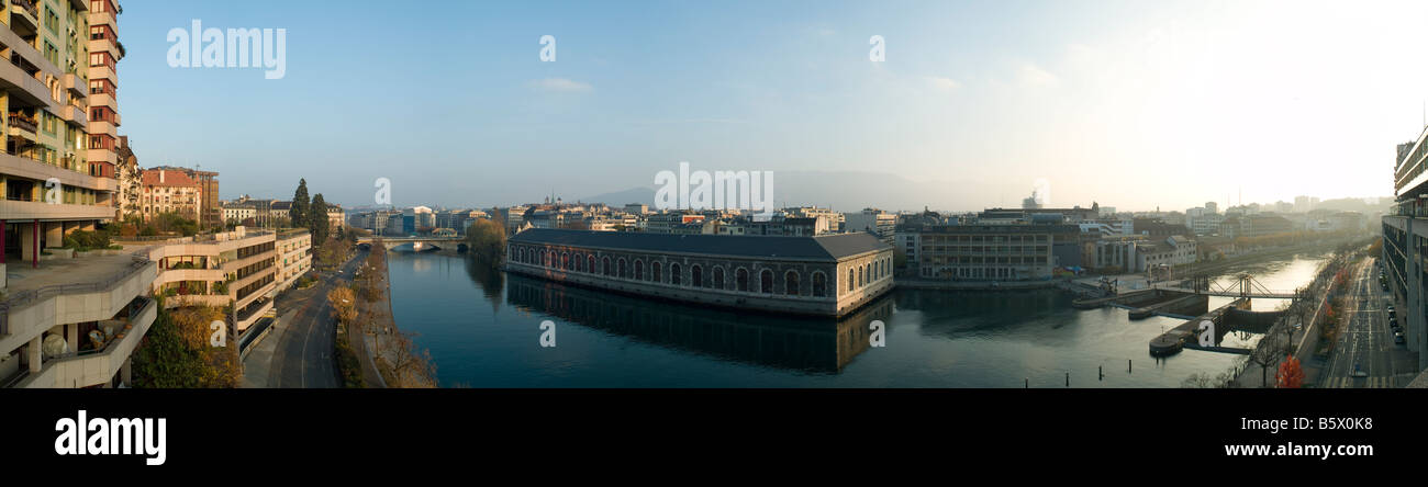 Die Innenstadt von Genf und die Rhone Stockfoto