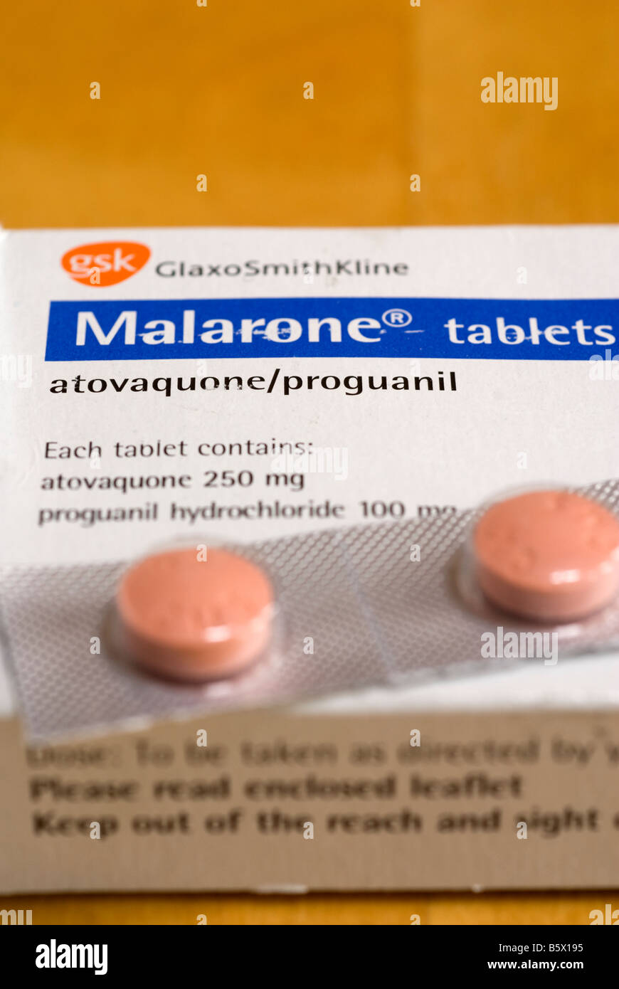 Anti-Malaria-Tabletten Atovaquone Proguanil Malarone Stockfoto