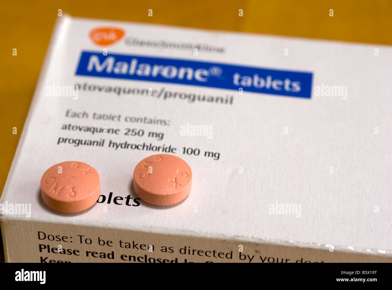 Anti-Malaria-Tabletten Atovaquone Proguanil Malarone Stockfoto