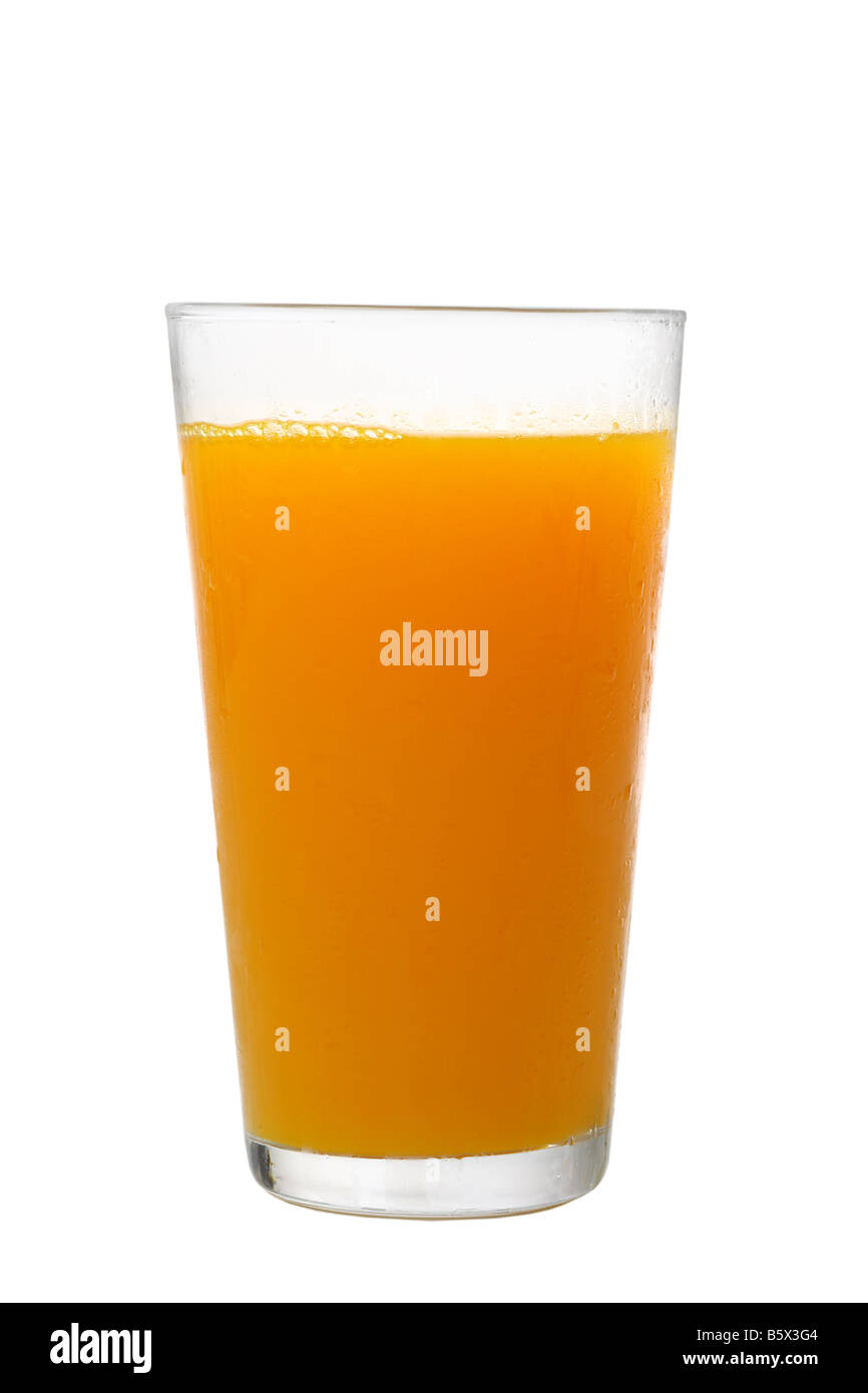 Glas Orangensaft Ausschnitt isoliert auf weißem Hintergrund Stockfoto