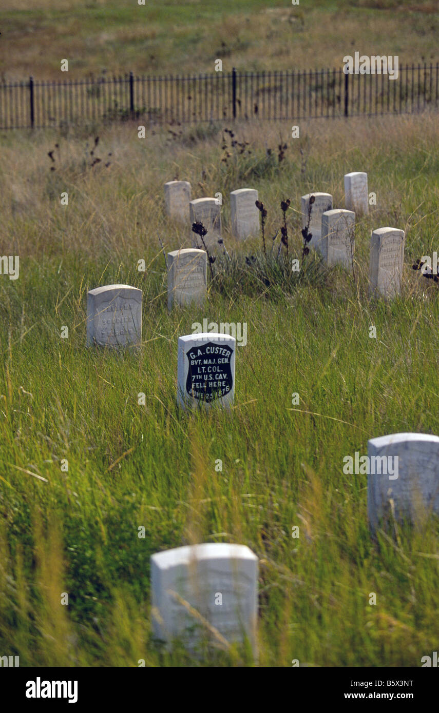 Die Gräber von General George Armstrong Custer Custer s Last Stand und den Mitgliedern der 7. Kavallerie, eastern Montana. Stockfoto