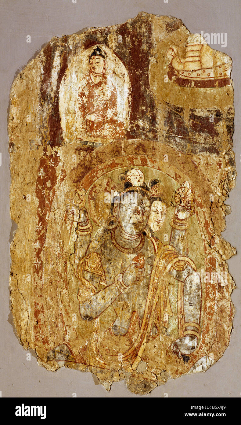 Trimurti Siva Wandmalerei aus Zentralasien. Balawaste 7. / 8. Jahrhundert. National Museum of New Delhi Indien bal. 0200 55,6 x 36 Stockfoto