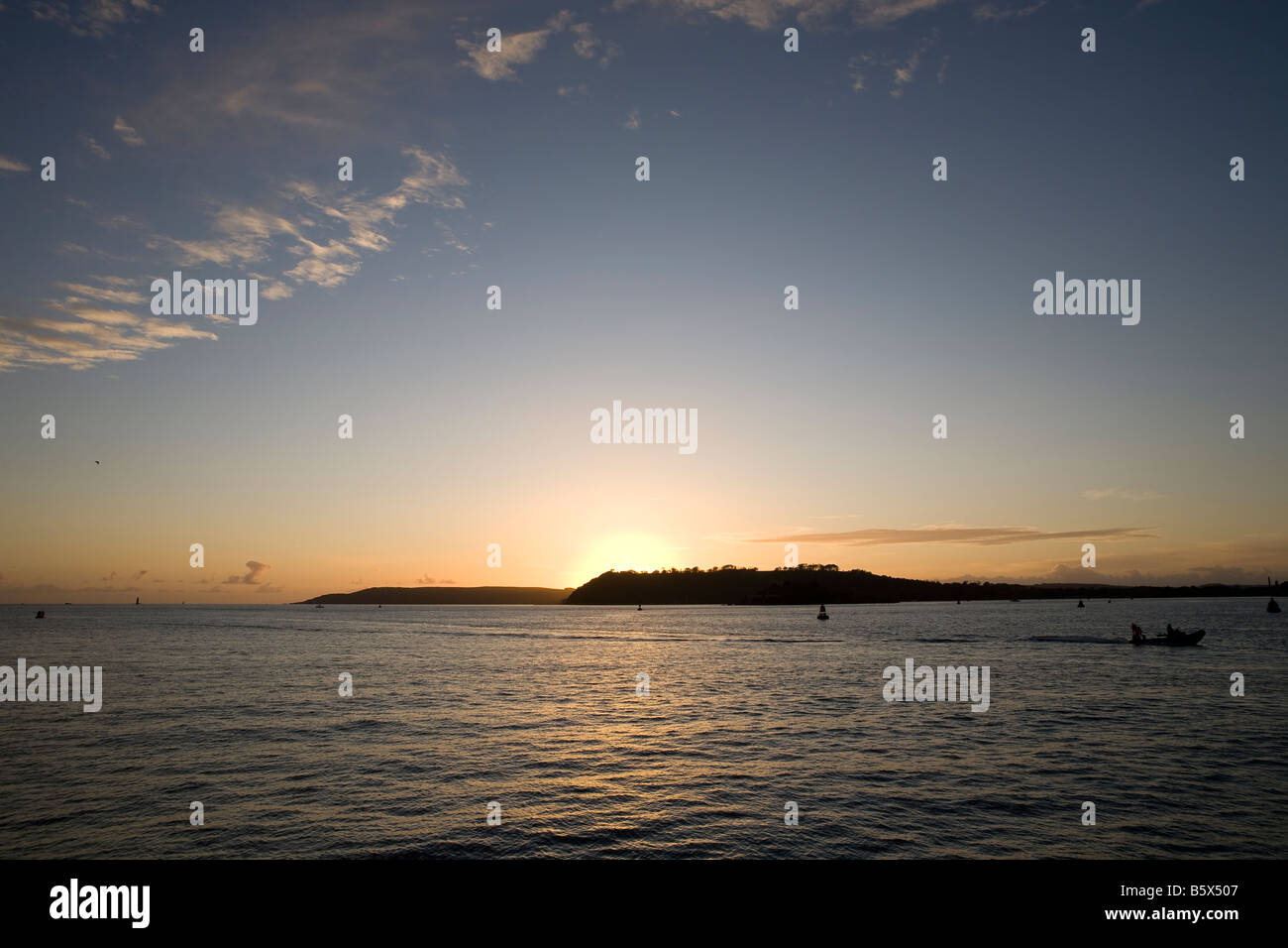 Sonnenuntergang Plymouth Devon Südwest Meer im Hintergrund Stockfoto