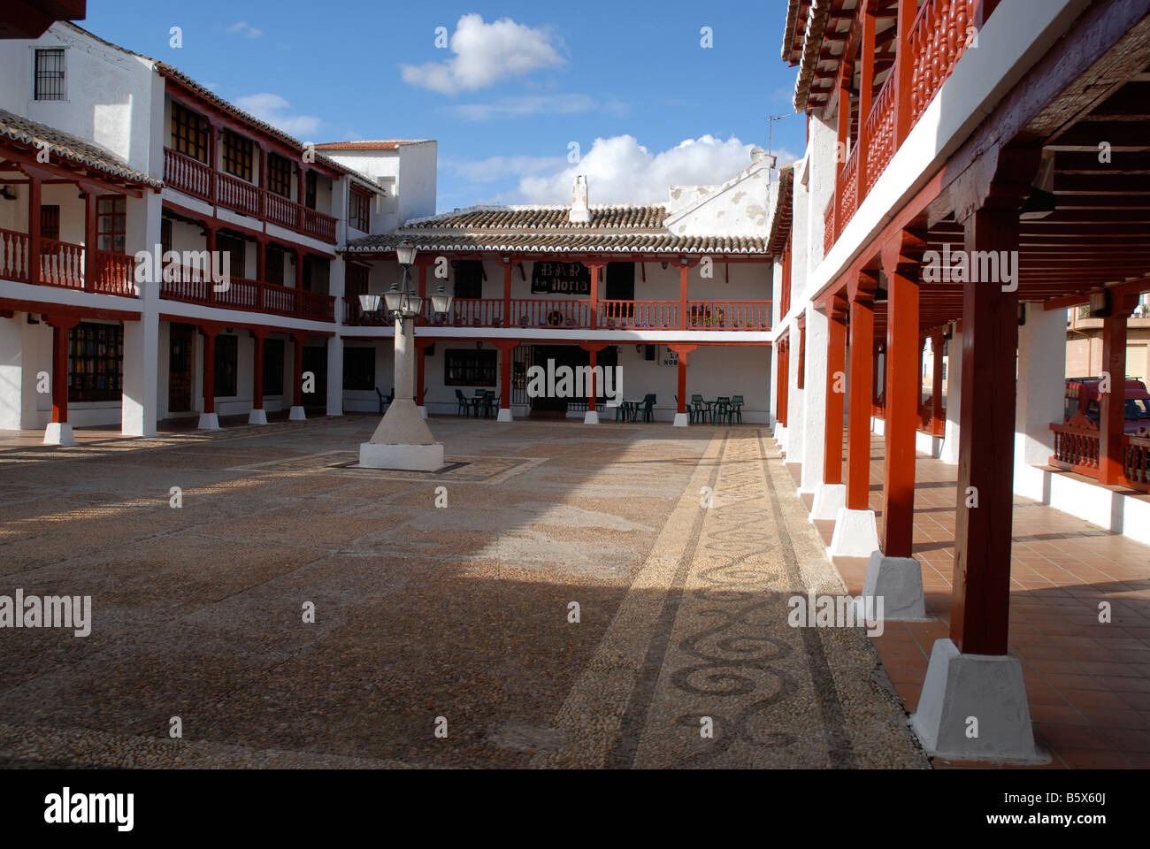 Plaza Major, Puerto Lapice, Ciudad Real, Kastilien-La-Mancha, Spanien Stockfoto