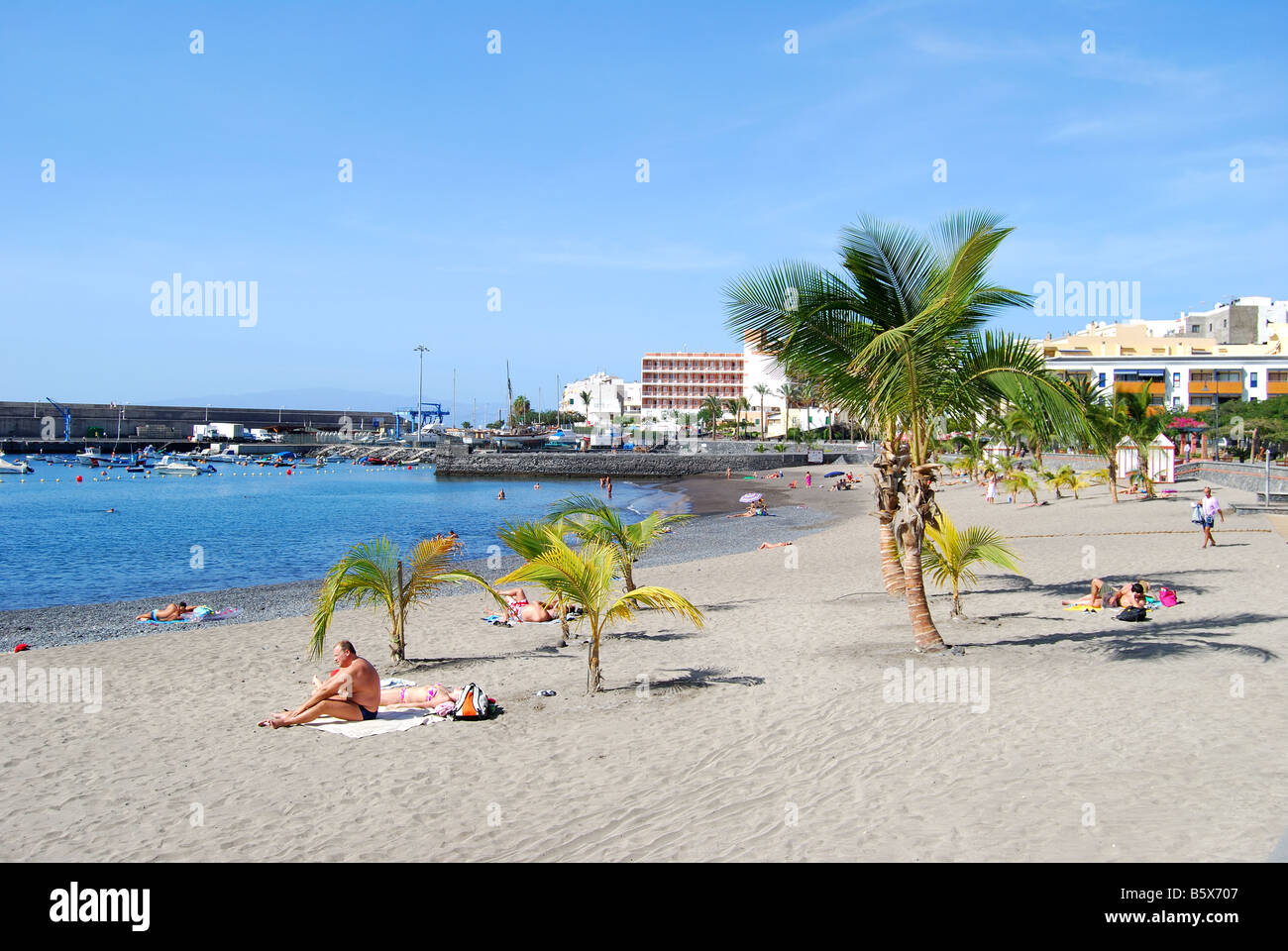 Strandblick, Playa de San Juan, Teneriffa, Kanarische Inseln, Spanien Stockfoto
