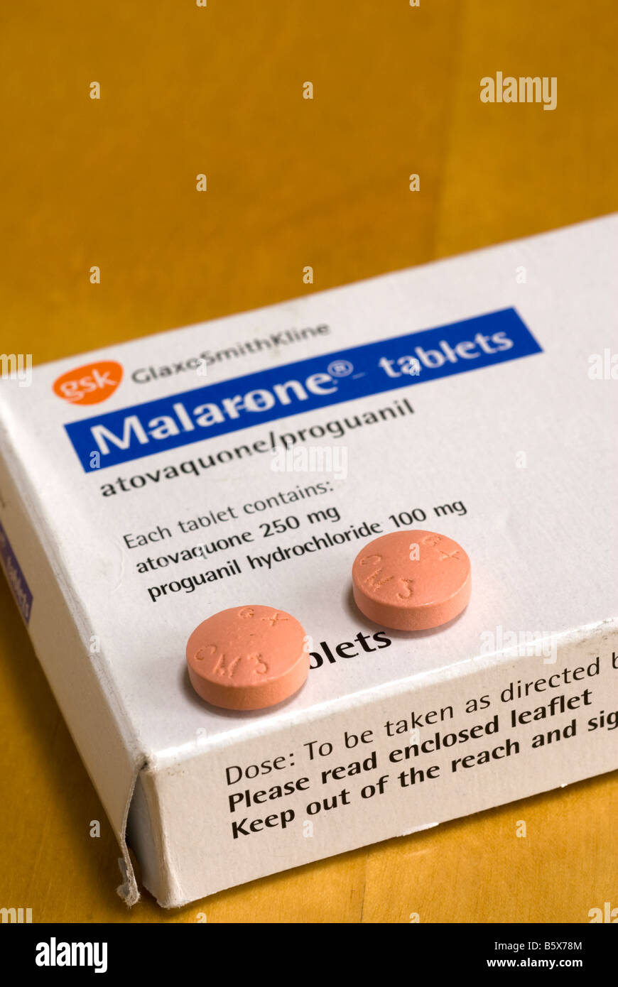 Anti-Malaria-Tabletten, Atovaquone Proguanil Malarone Stockfoto