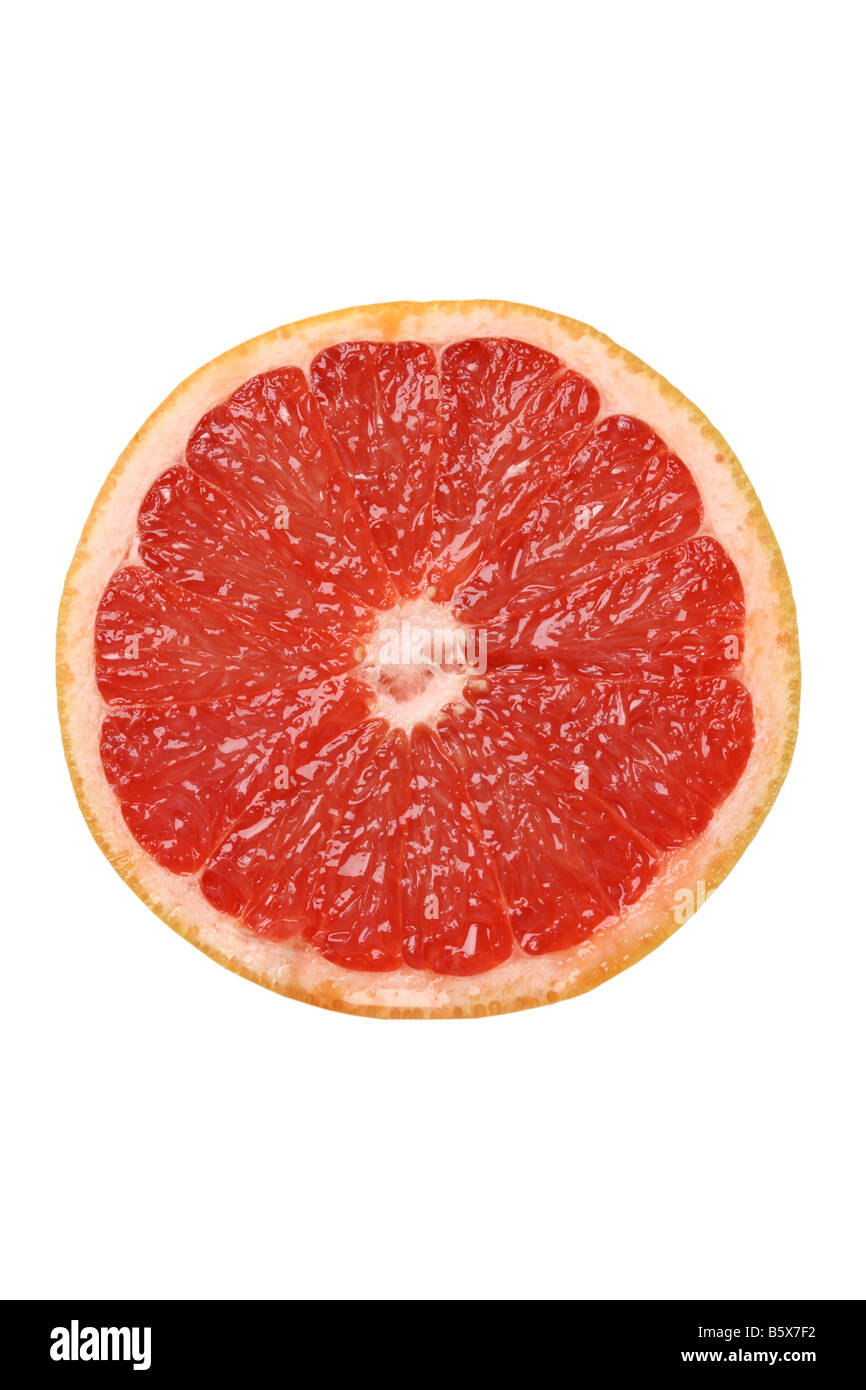 Scheibe von Grapefruit Ausschnitt isoliert auf weißem Hintergrund Stockfoto