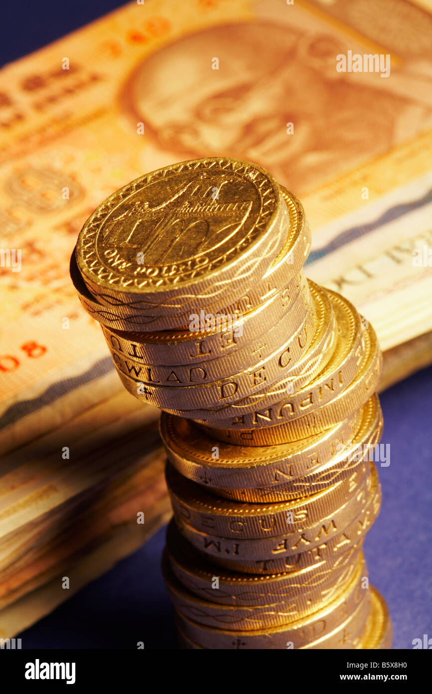 UK Pfund Indien Rupie Hinweis Stockfoto
