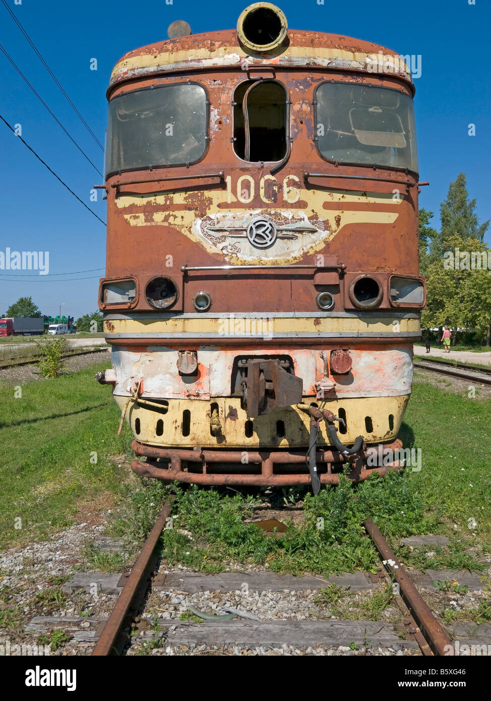 Bahnhof mit Eingine eine alte russische Eisenbahn Zug Haapsalu Estland Baltikum Stockfoto