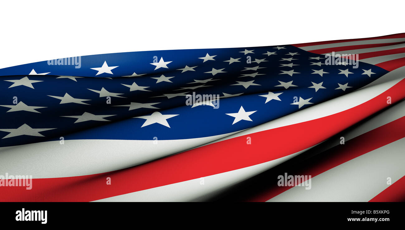 Close Up der Flagge der USA mit hochrealistischen Gewebestruktur in einem extremen Winkel Stockfoto