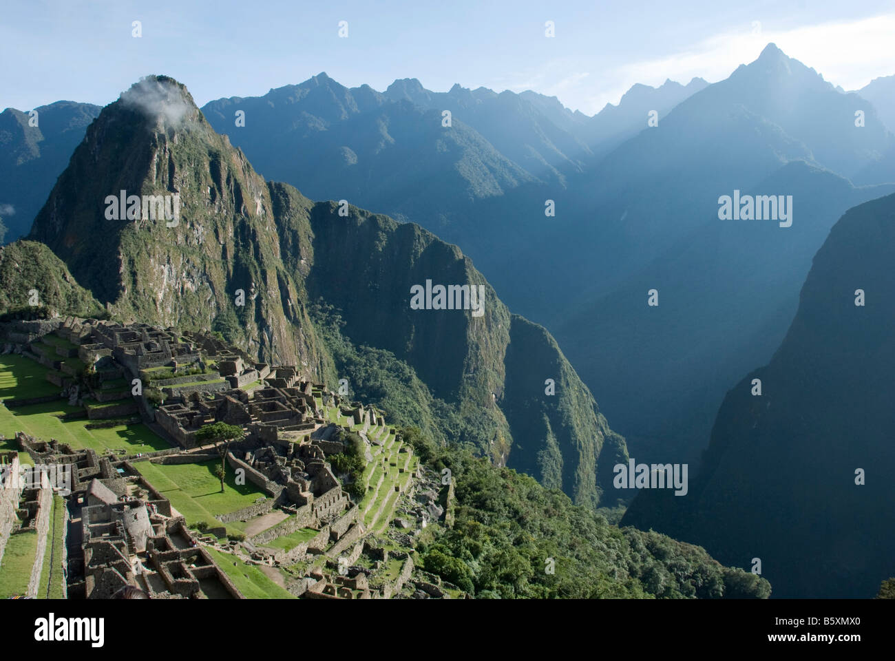 Sonnenaufgang über Machu Picchu Peru Stockfoto