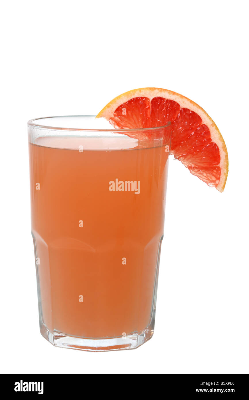 Grapefruit-Saft-Ausschnitt isoliert auf weißem Hintergrund Stockfoto