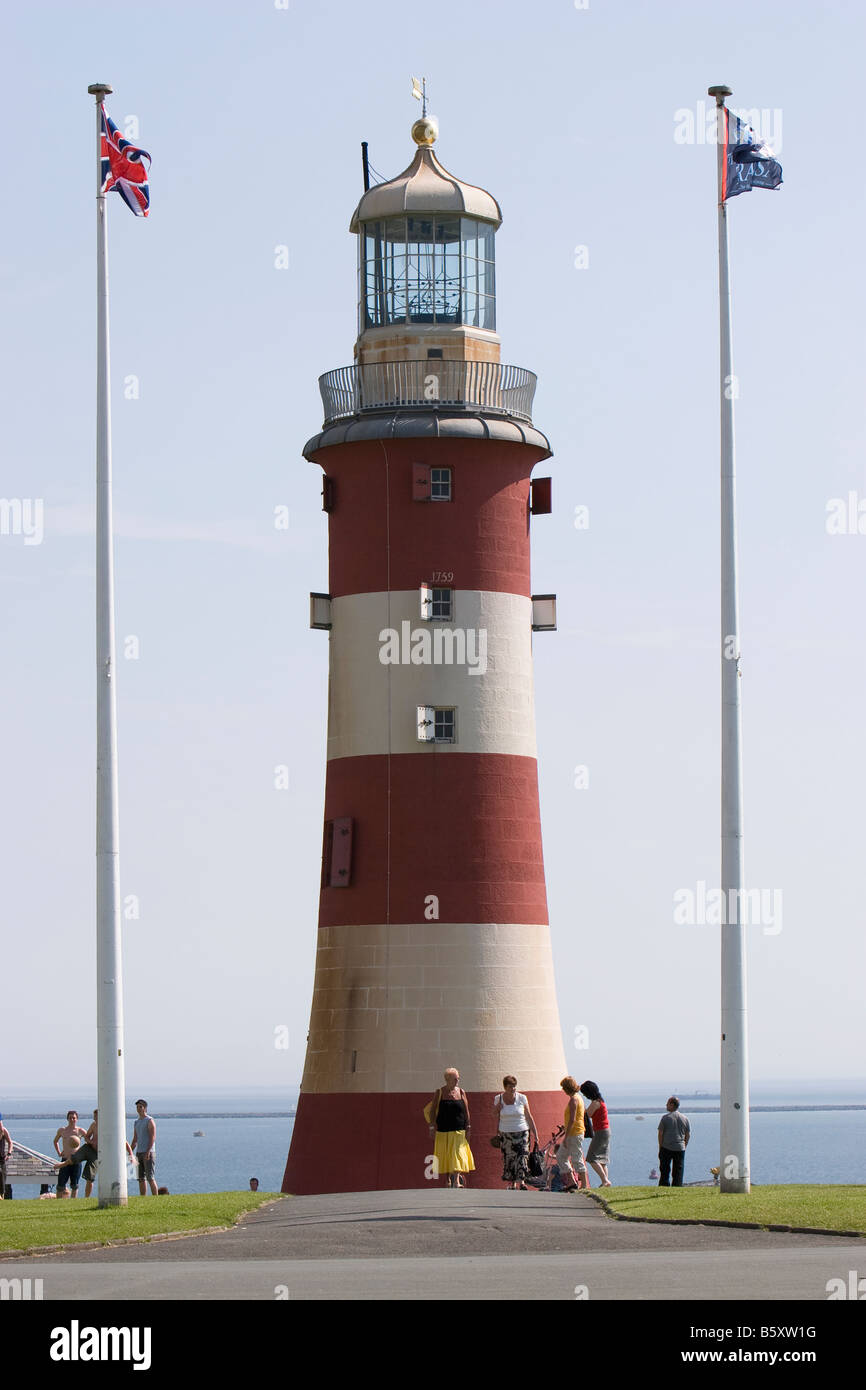 Das ehemalige Eddystone Leuchtturm, Smeatons Tower entstand auf Plymouth Hacke zu feiern es bahnbrechendes design Stockfoto