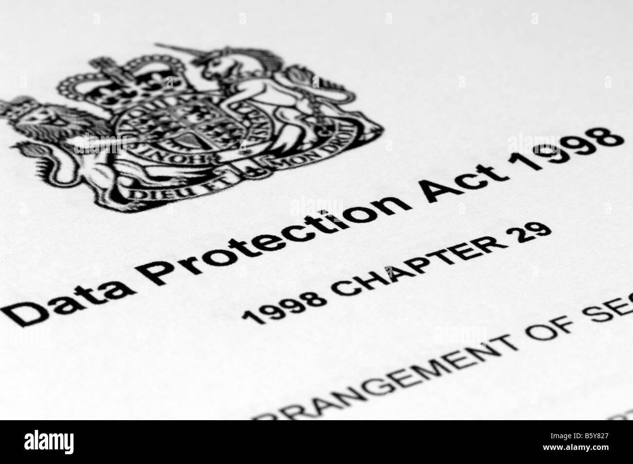 Makroaufnahme des UK Data Protection Act 1998 Stockfoto