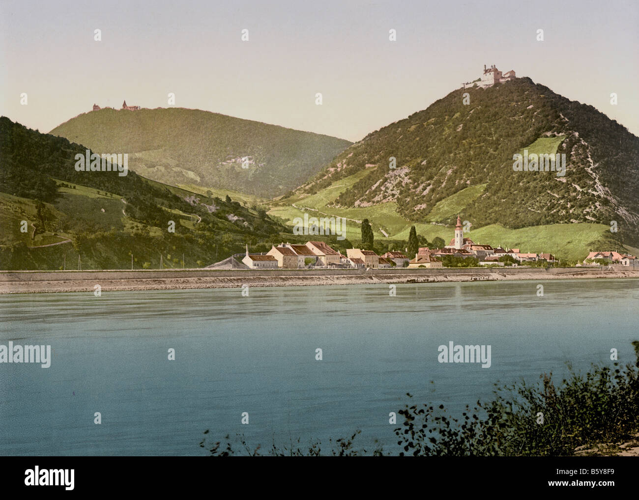 Blick auf Kahlenberg und Leopoldsberg, Wien, Österreich Stockfoto