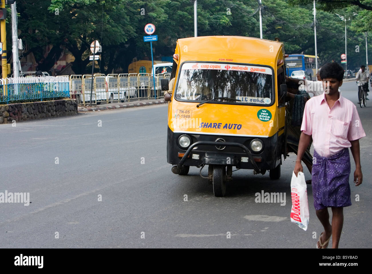 Eine automatische Rikscha oder Tuk Tuk (Auto, Rick, Autorick oder Rikscha) in Chennai, Tamil Nadu, Indien. Stockfoto