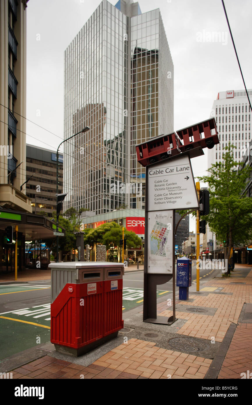 Melden Sie für Seilbahn Lambton Quay Wellington Neuseeland Stockfoto