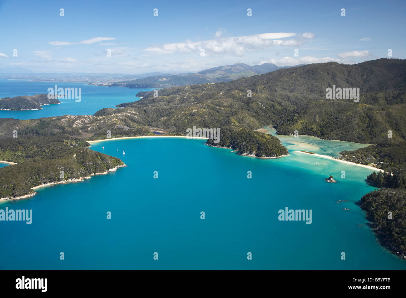 Anchorage links und Torrent Bay richtig Abel Tasman Nationalpark Nelson Region Südinsel Neuseeland Antenne Stockfoto