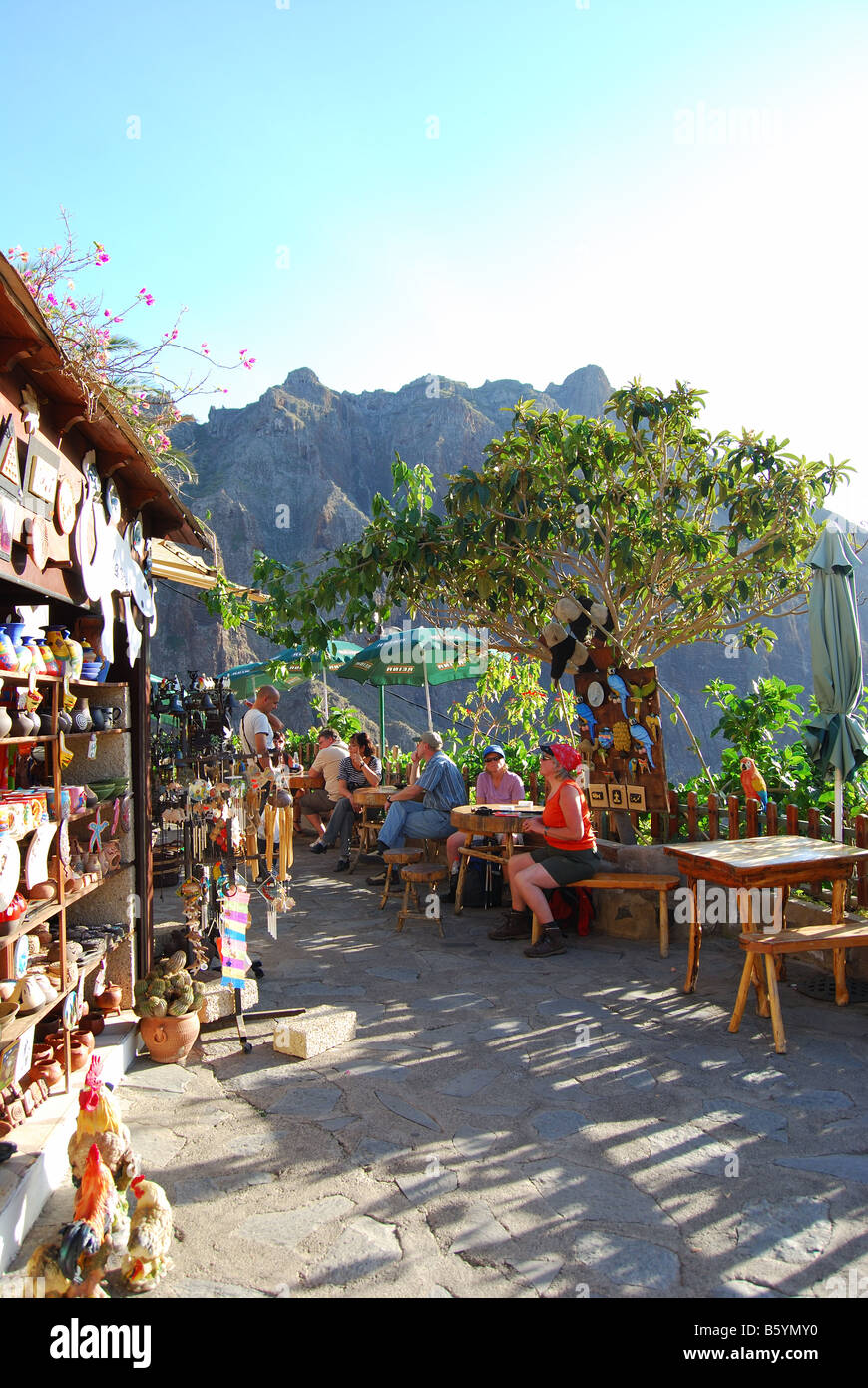 Restaurant im Freien, Masca, die Teno, Teneriffa, Kanarische Inseln, Spanien Stockfoto