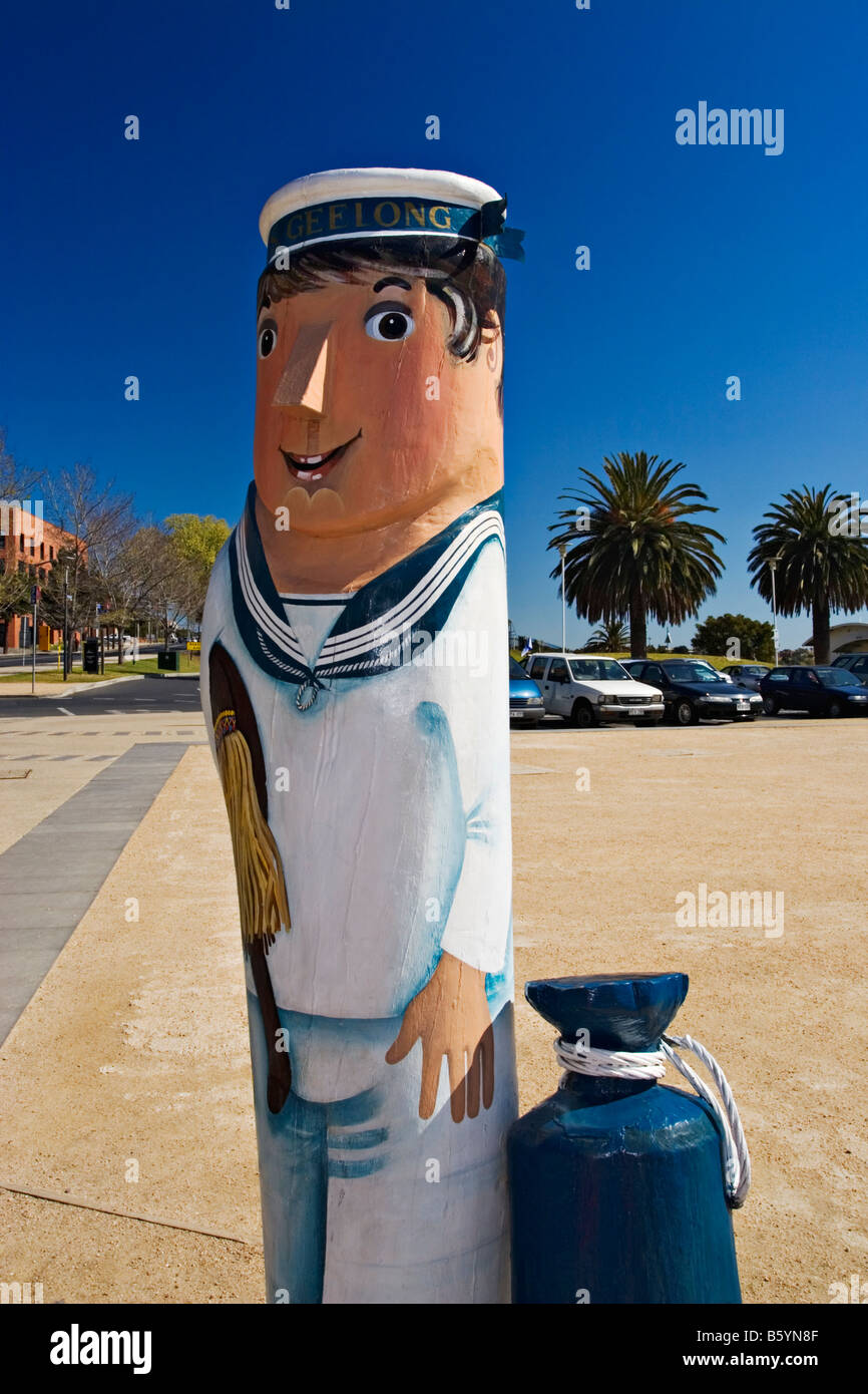 Geelong Skulpturen / eine Poller Skulptur auf die Geelong Waterfront. Geelong Victoria Australien. Stockfoto