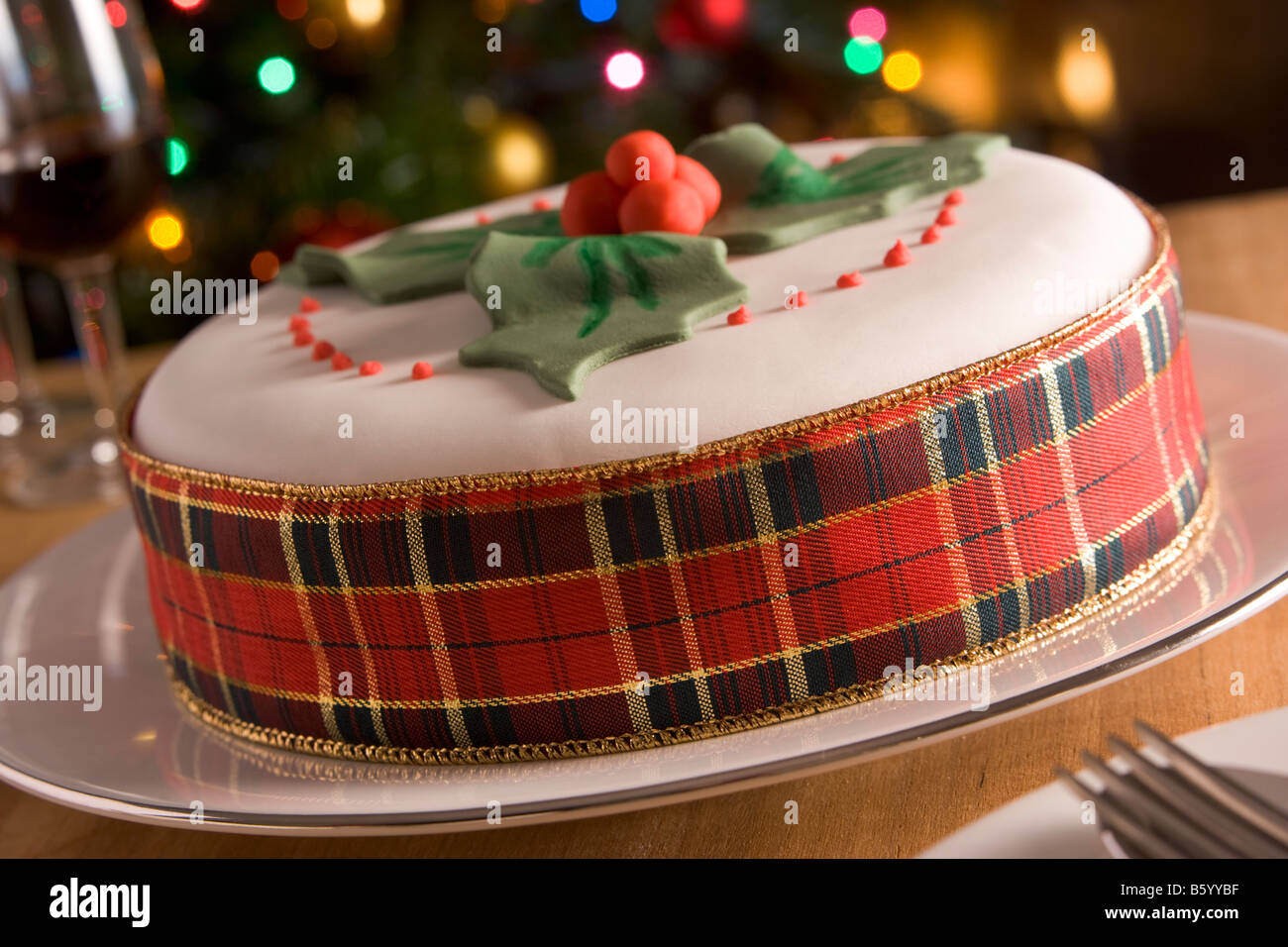 Dekorierte Weihnachten Obstkuchen Stockfoto