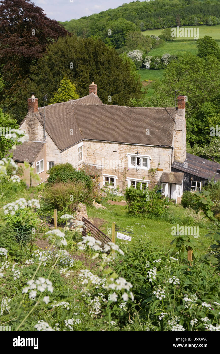Rosebank Cottage der Kindheit Zuhause von Laurie Lee Autor "Apfelwein mit Rosie", in der Cotswold-Dorf Slad, Gloucestershire Stockfoto
