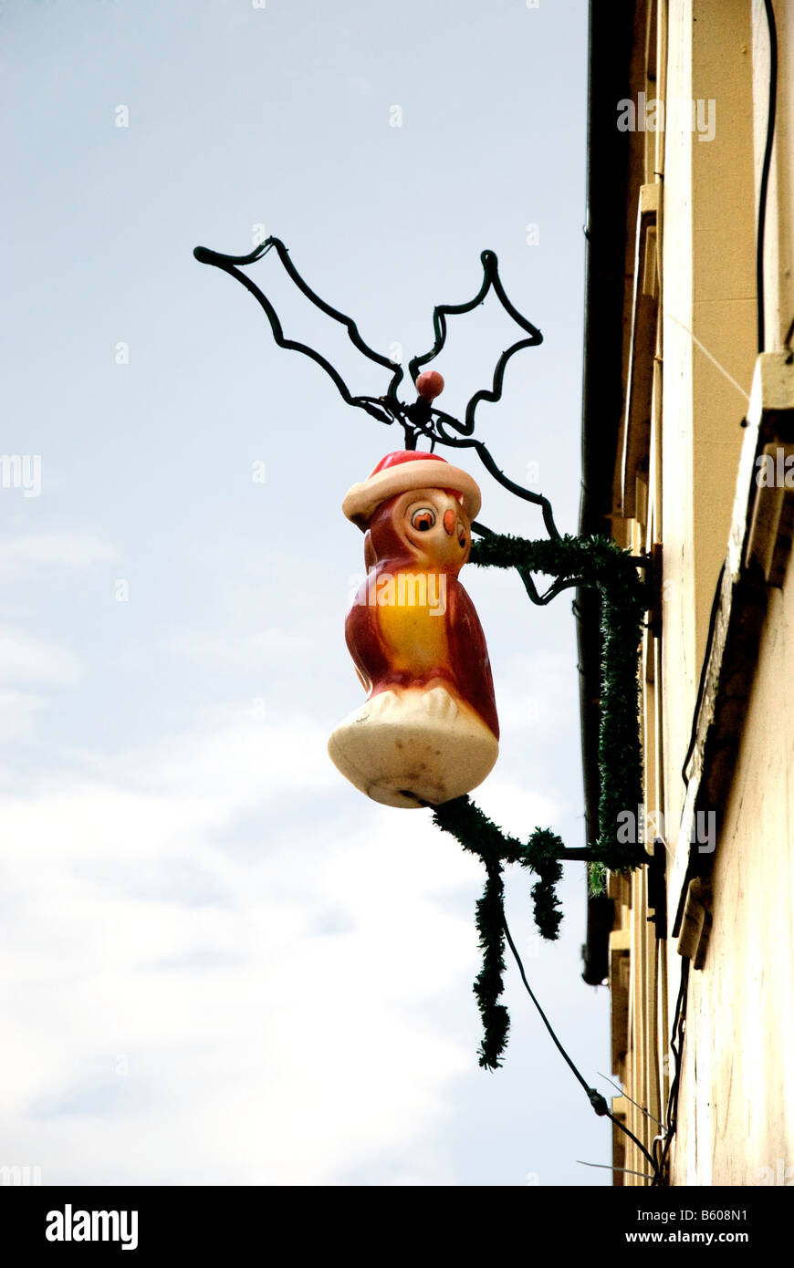 Eule Straße Weihnachtsdekoration Stockfoto