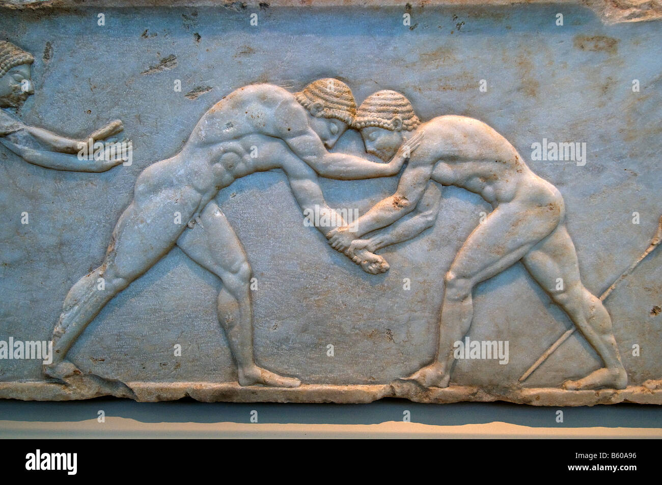 Grabbeigaben Kouros Kerameikos Themistokleian Wrestelers Sportler Sportler Griechisch Griechenland Museum Stockfoto