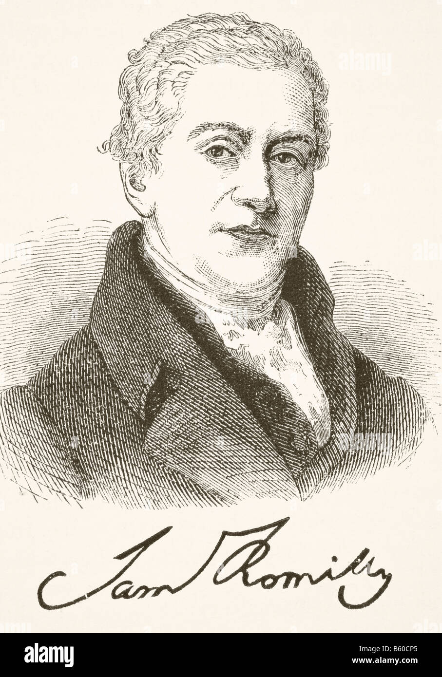Sir Samuel Romilly, 1757-1818. Englischen rechtlichen Reformer.  Portrait und Signatur Stockfoto
