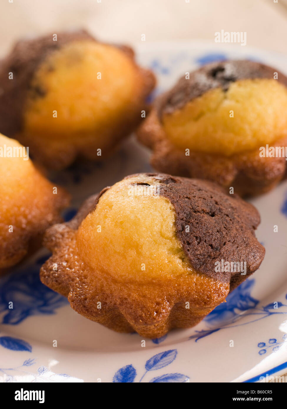 Schokolade und Vanille Kuchen gekocht in Dosen Brioche Stockfoto