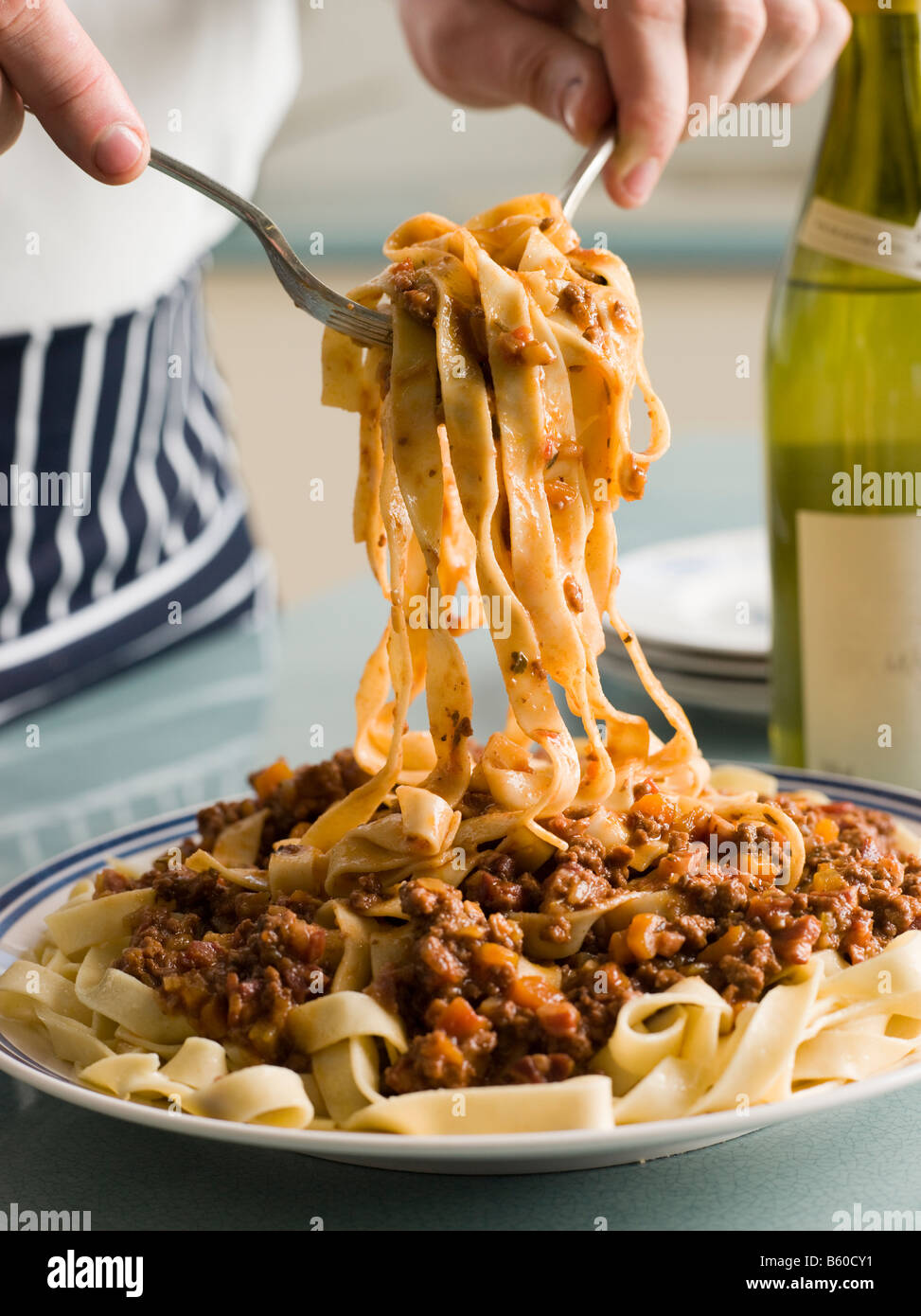 Tagaliatelle mit Ragu Sauce Stockfoto