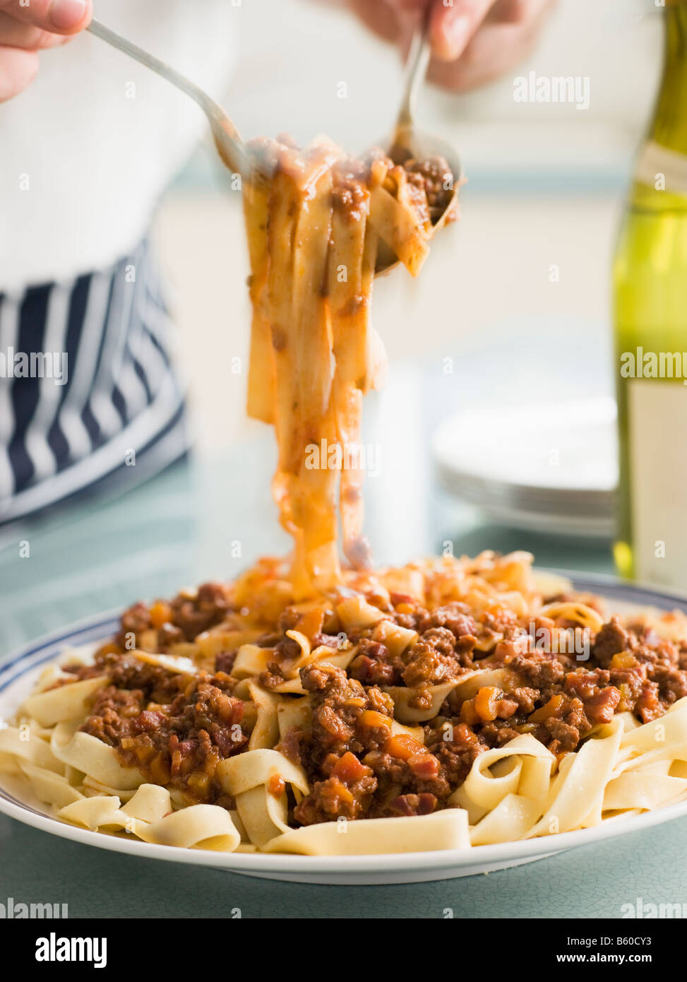 Tagaliatelle mit Ragu Sauce Stockfoto