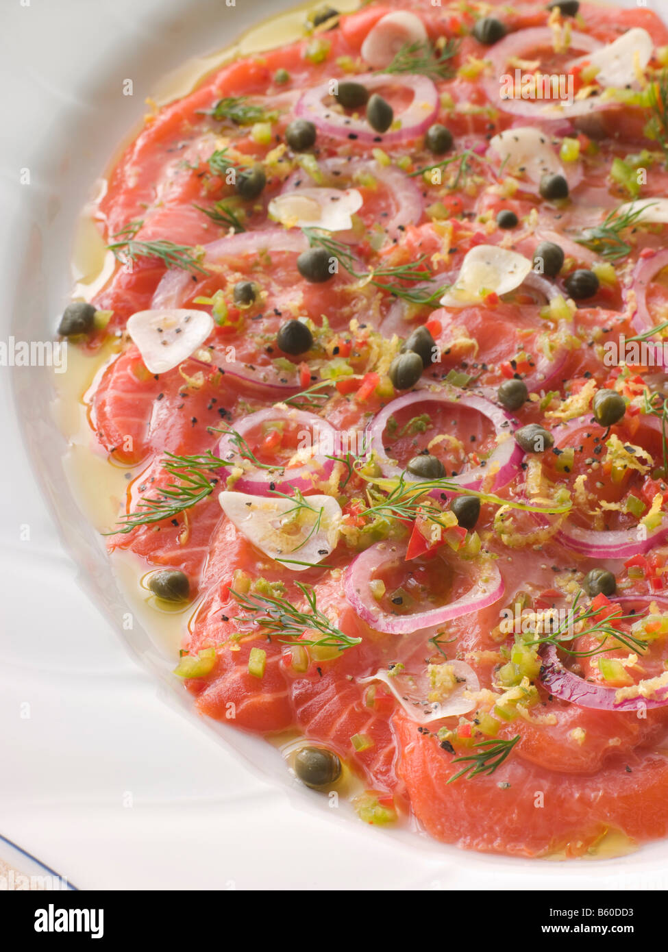 Platte mit gebeizter Lachs Stockfoto