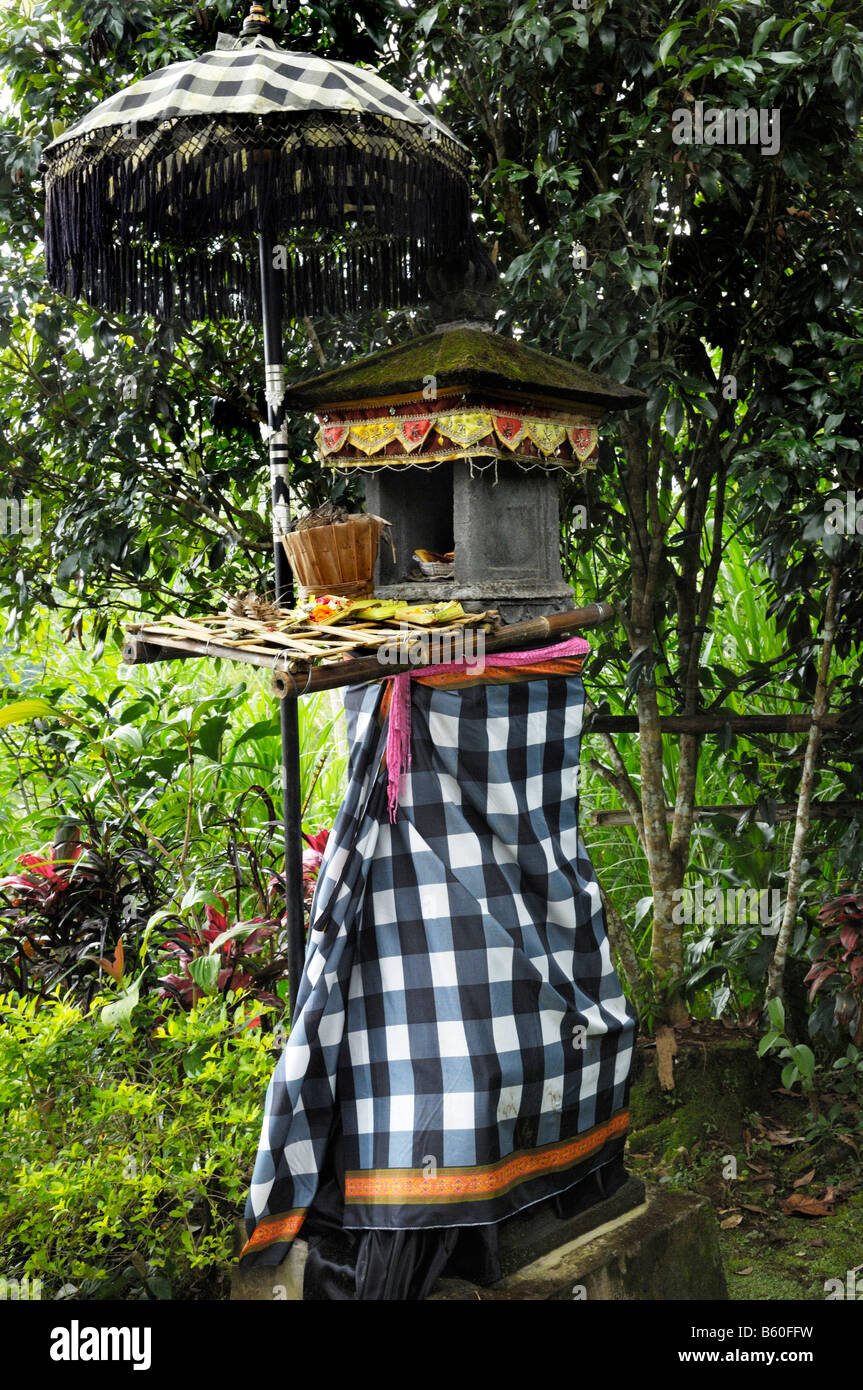 Platz für Opfergaben in das Heilige Bädern von Pura Gunung Kawi, in der Nähe von Ubud, Bali, Indonesien, Südostasien Stockfoto