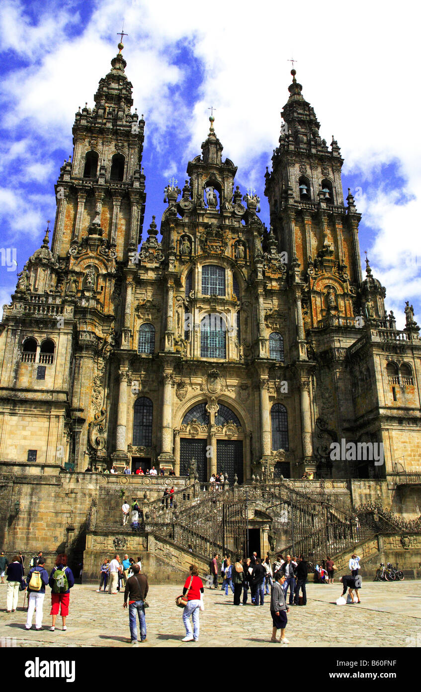 Santiago De Compostela-Kathedrale-Blick vom Plaza del Obradoiro Stockfoto