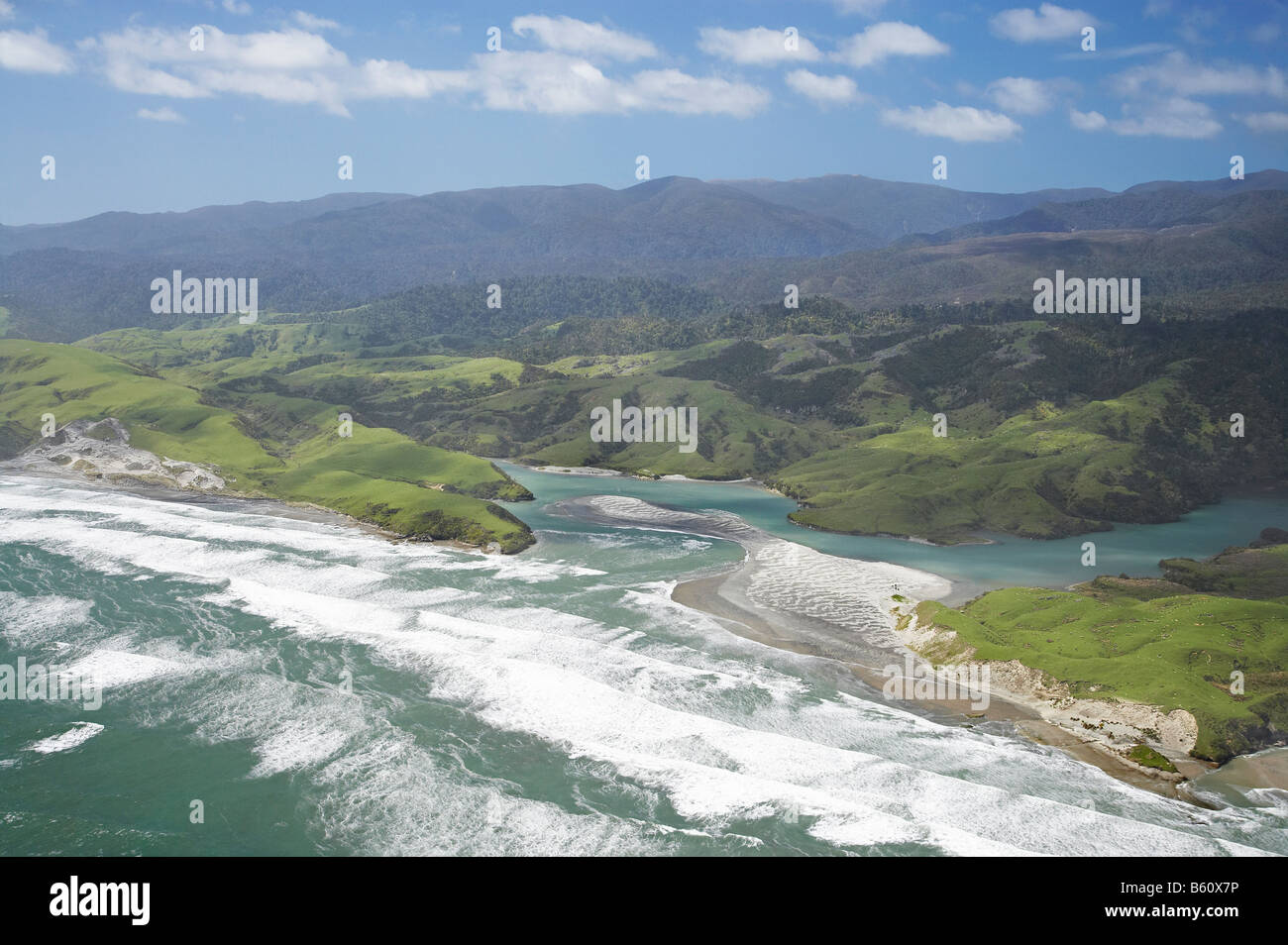 Anaweka River Mündung NW Nelson Region Südinsel Neuseeland Antenne Stockfoto