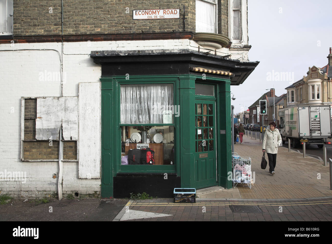 Charity-Shop auf Wirtschaft Straße Cul de Sac Lowestoft Suffolk England Stockfoto