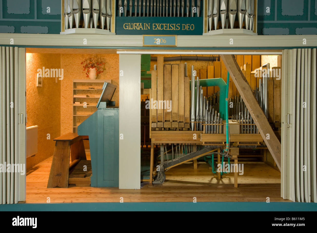 Ein privat restaurierten Orgel, Orgelhof Goldelund, Nordfriesland, Schleswig-Holstein Stockfoto