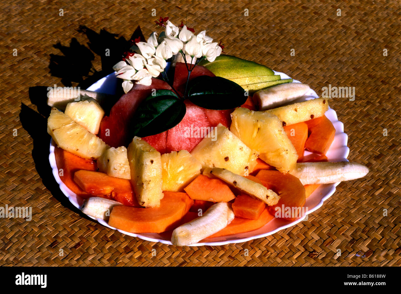 Exotische Früchte-Platte, Uvita, Costa Rica, Mittelamerika Stockfoto