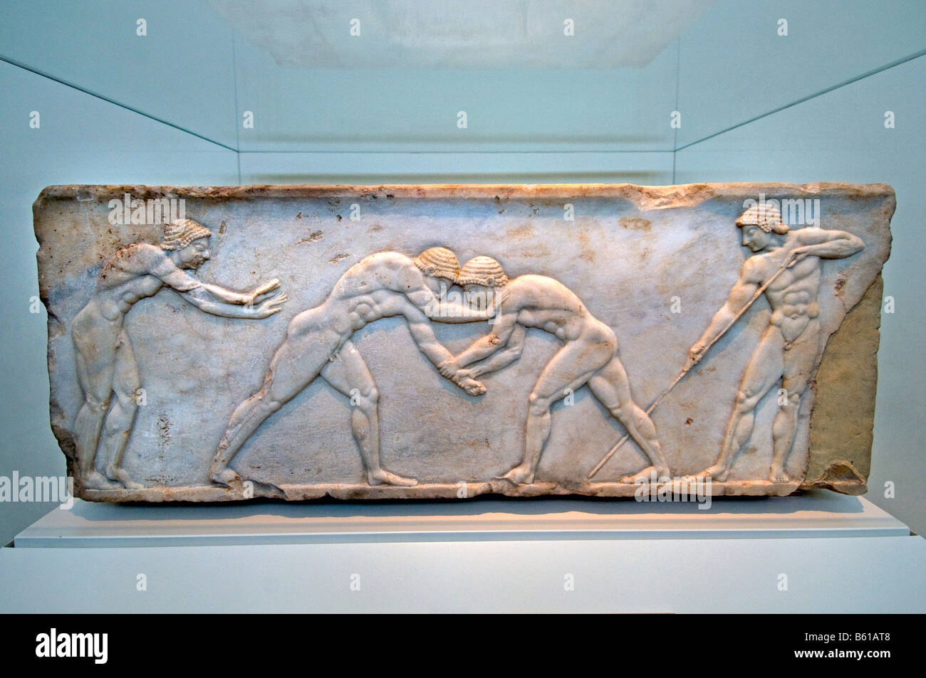 Grabbeigaben Kouros Kerameikos Themistokleian Wrestelers Sportler Sportler Griechisch Griechenland Museum Stockfoto